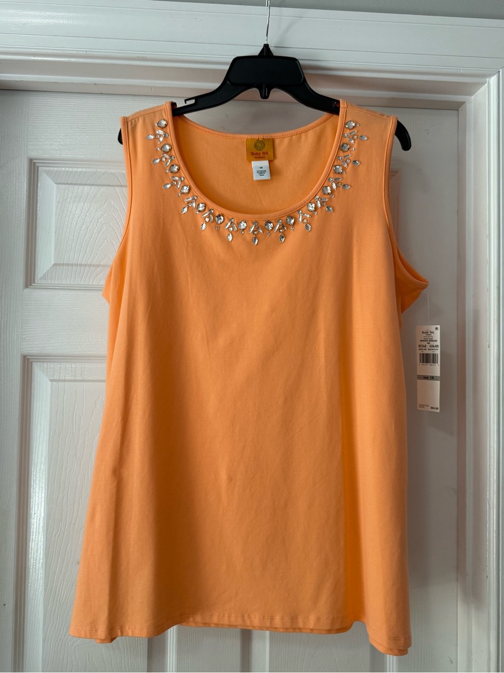 Ruby Rd. Peach Embellished Scoop Neck Tank